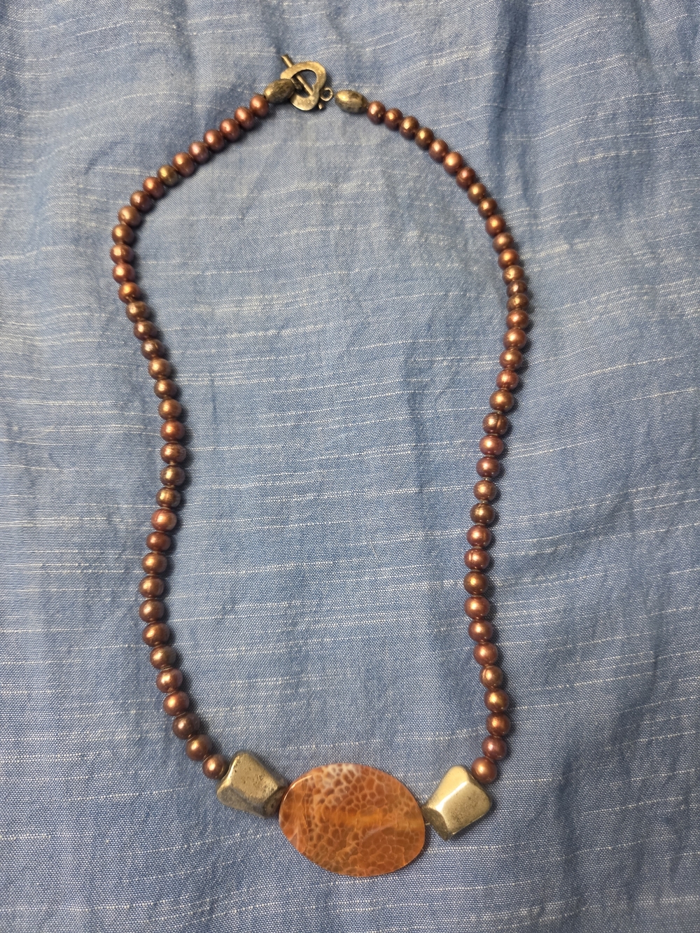 Artisan Made Freshwater Pearl And Fire Agate Necklace
